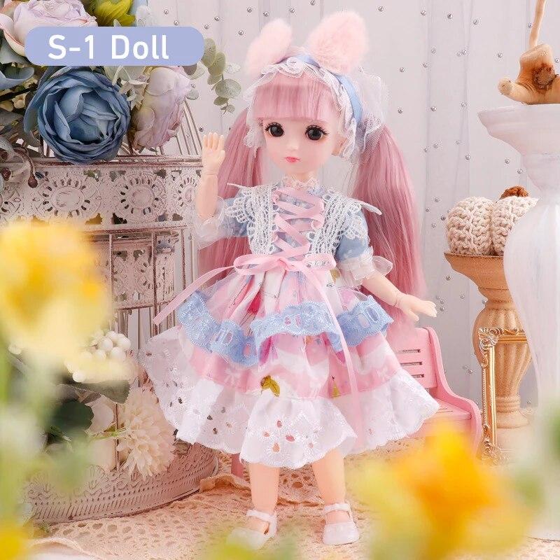 BJD Doll for Girls 30cm Anime Doll 23 Joint Movable Body with Skirt Hat Headdress Dress Up DIY Toy