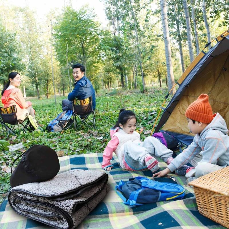 Přenosná fleecová kempingová deka Zesílená venkovní pikniková podložka Měkká vlhkoodolná skládací podložka Nepromokavá přehozová deka