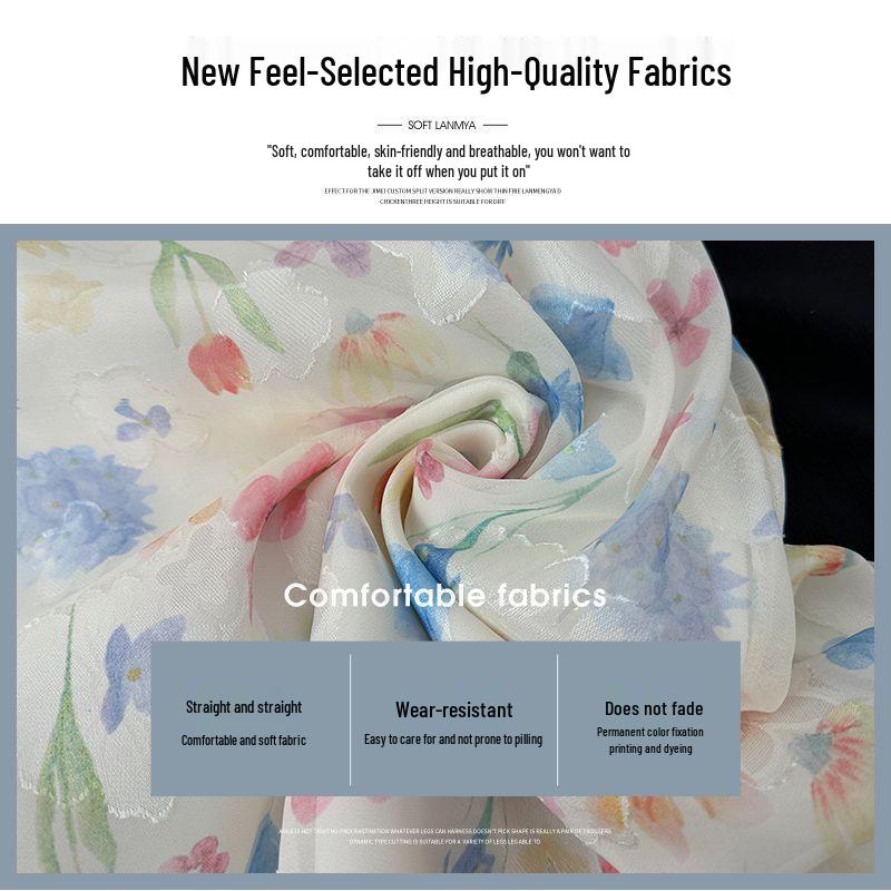 Women's Summer Floral High-Waisted Ice Silk Skort - Slimming, Loose, Wide-Leg Design