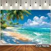 2D Plane, with a Background of Coconut Trees, Blue Sky, White Clouds and a Beautiful Ocean, Made of Polyester Fiber