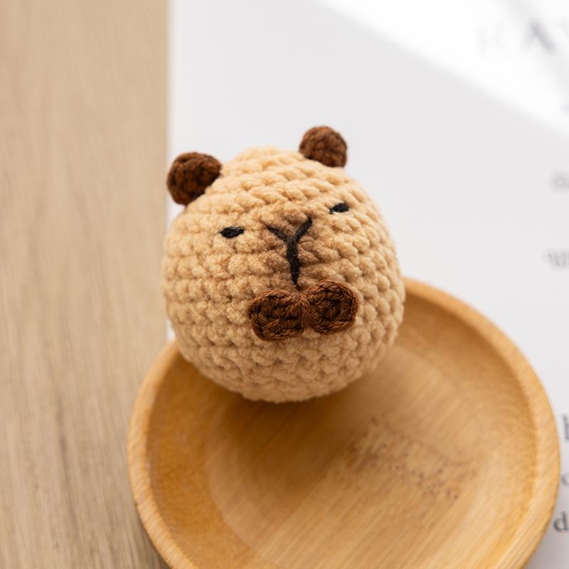 Hand-Knitted Capybara & Rabbit Animal Ball Keychain - Kids' Bag Charm