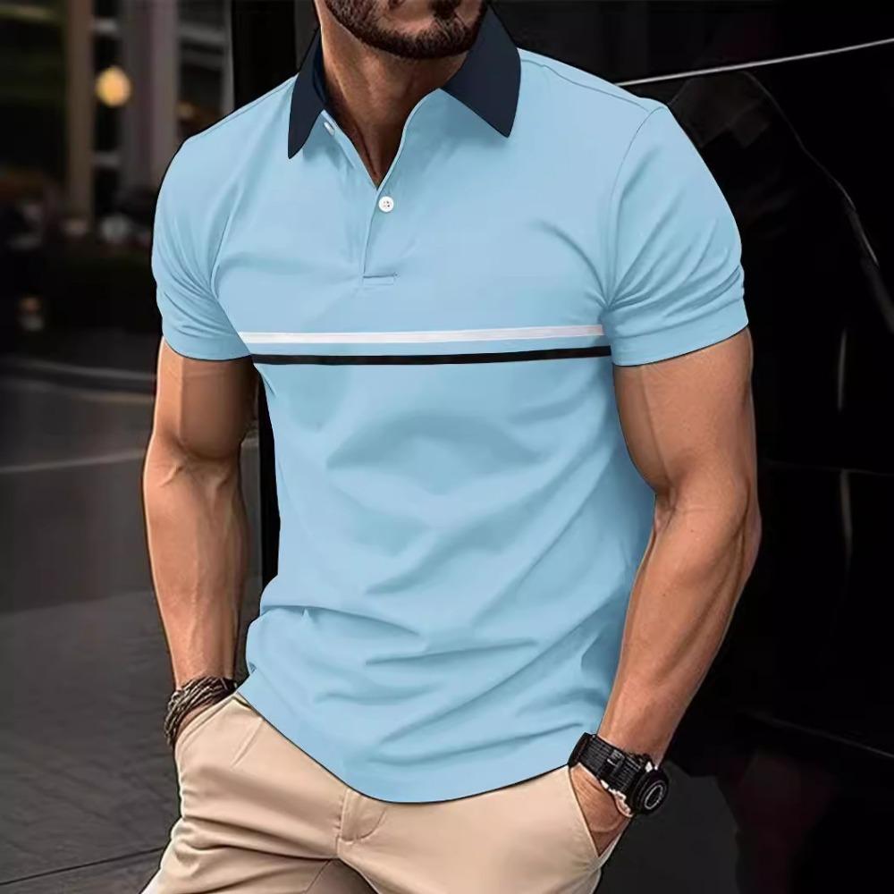 Summer men's short-sleeved POLO shirt Fashion casual comfortable breathable striped design sports men's short-sleeved Polo shirt
