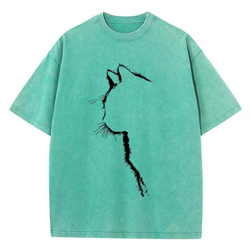 T Shirt Vintage Washed Cotton T-Shirt Retro Cat Graphic Tee Casual Streetwear for Spring Summer Top Tee