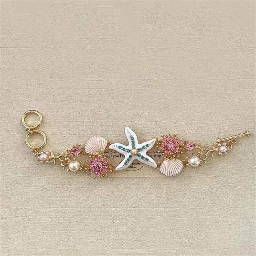 Zinc Zinc Alloy Rhinestone Pearl Shell Starfish Necklace Sea Series Starfish Beach Bracelet  Beach