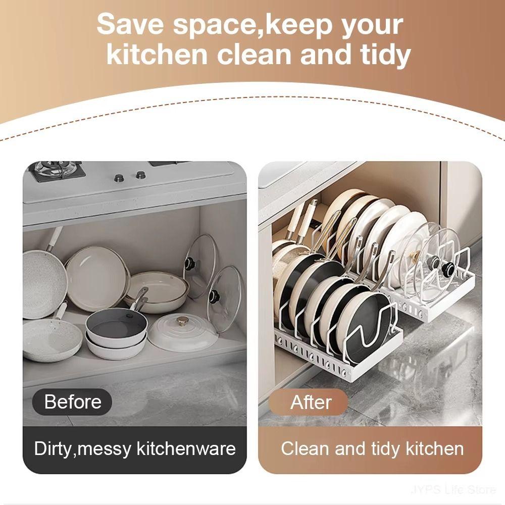 Multifunctional Pot Lid Holder Adjustable Dividers Kitchen Storage Rack Under-Sink Storage