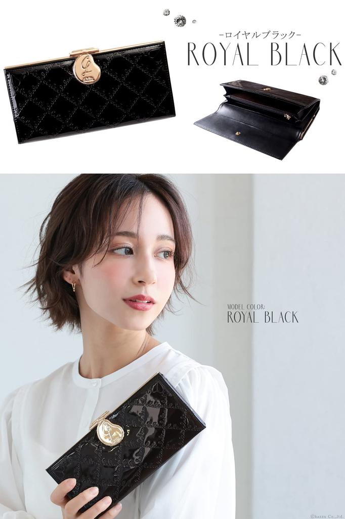 Clelia Long Clasp Enamel Large Luce Series Women's Wallet, Closure, Flap, Capacity, [CL-15610] (Royal Black)