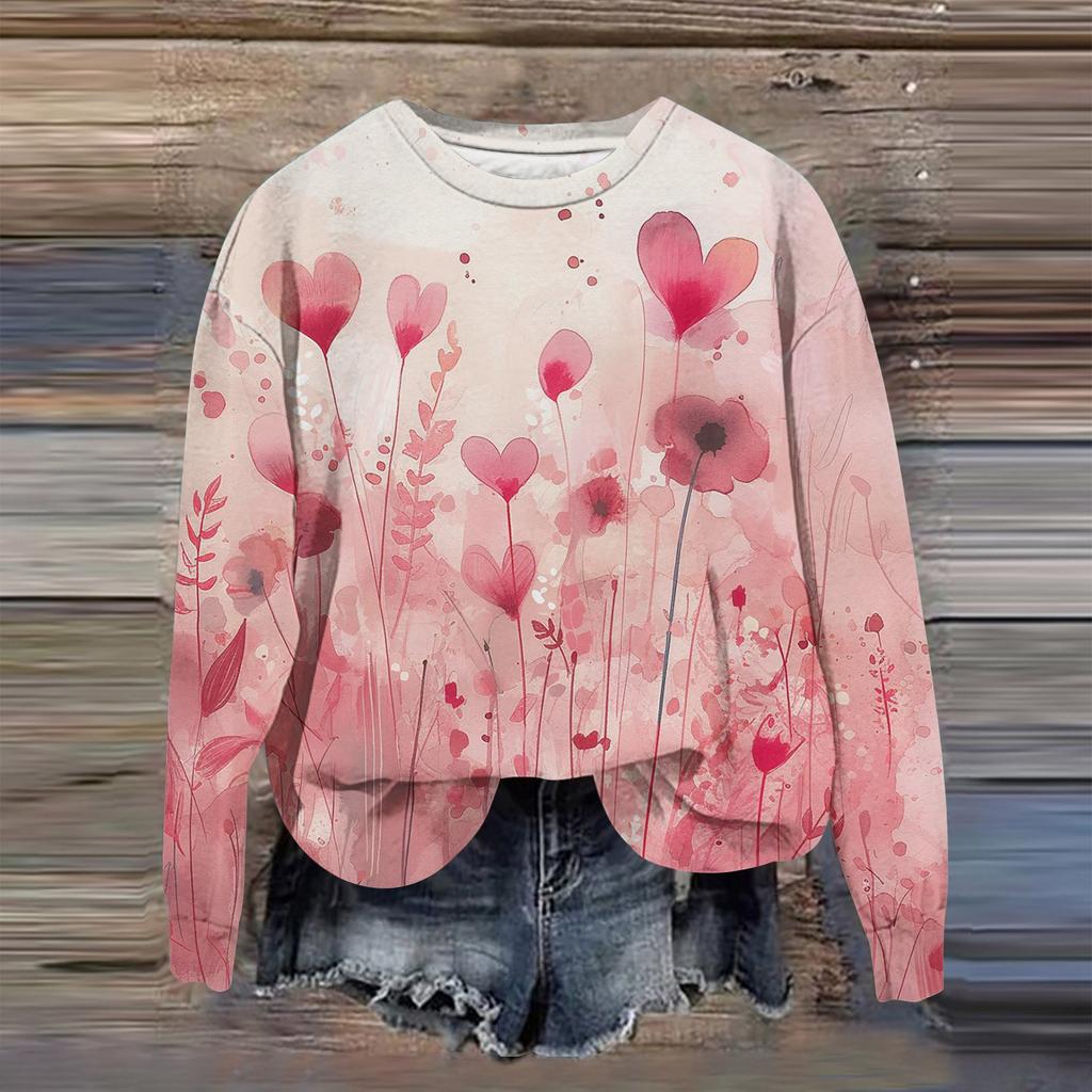 Women's Fashion Printed Long Sleeve Loose Round Neck Sweatshirt Top Fall