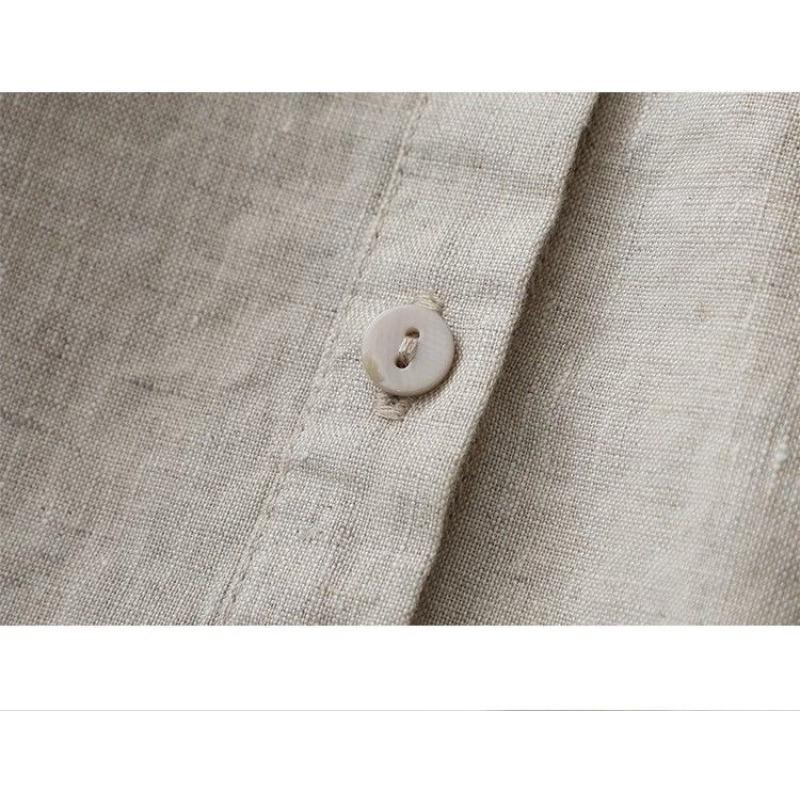 Japanese Cotton and Linen Shirt Women's Solid Color Versatile Casual Round Neck Seven Quarter Sleeved Shirt