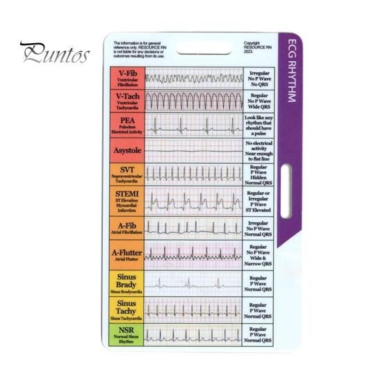 1/2 ks kapesní karta rytmu EKG Oboustranná referenční karta pro interpretaci rytmu EKG Přenosná karta s odznakem rytmu elektrokardiogramu Sestry EKG technici
