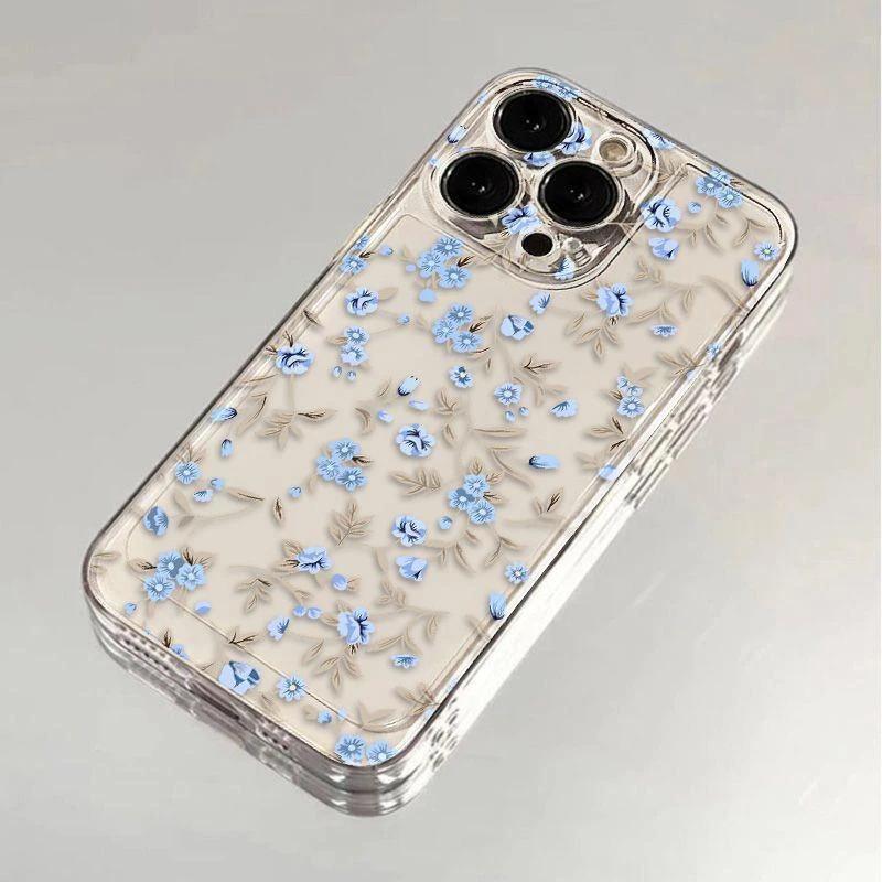 Premium Blue Small Floral iPhone17Promax Mobile Phone Case Is Suitable for Apple 16promax Space Case 15.