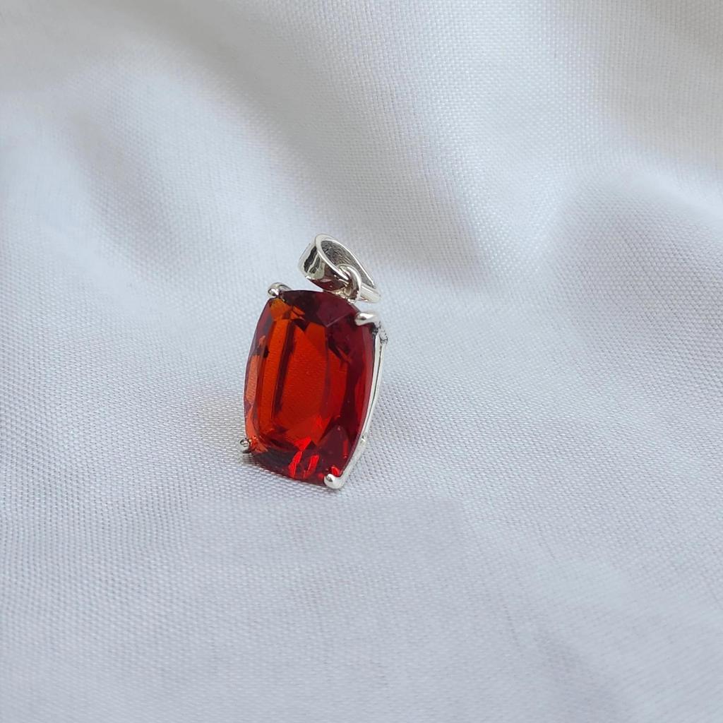Cushion Cut Red Garnet Quartz 925 Sterling Silver, Yellow Gold Plated, Rose Gold Plated Pendant