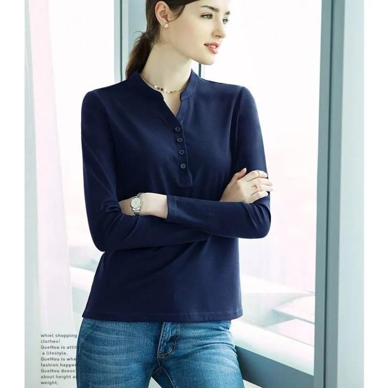 Pure Cotton Long-sleeved T-shirt Women's Stand-up Collar Bottoming Shirt Autumn New Korean Style Fashion Top