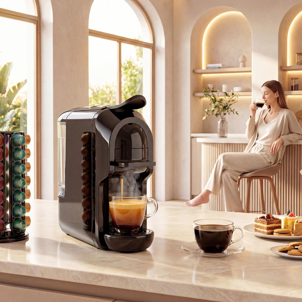 Pod Coffee Machine for Nespresso, Dolce Gusto Capsule & Ground Coffee, Small Semi Automatic Coffee Maker, 19 Bar, 0.6L