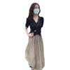 Influencer Women's Summer Two-Piece Set: Short Sleeve Crop Top & High Waist Midi Skirt