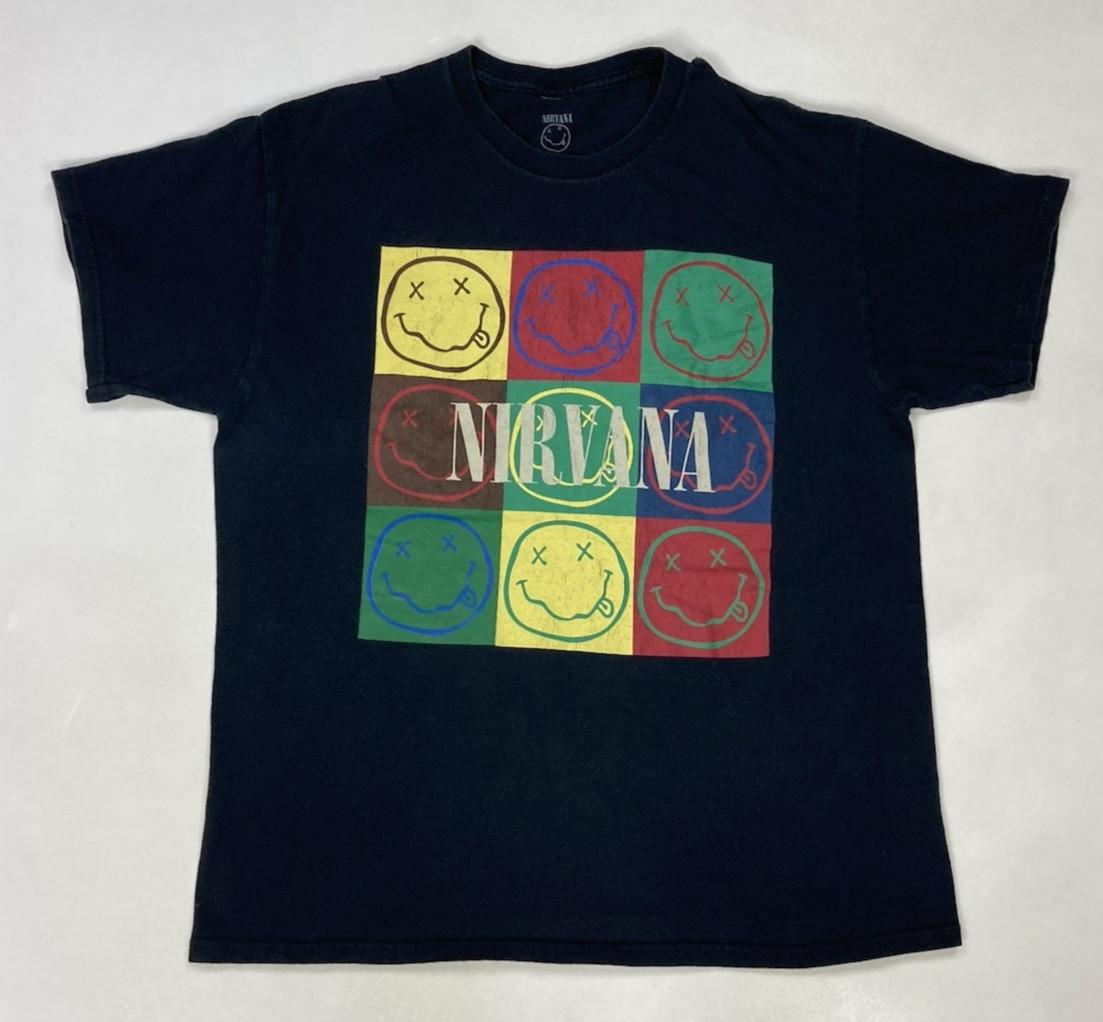 Nirvana Happy Face Graphic T-shirt Men Large Black Short Sleeve Music L