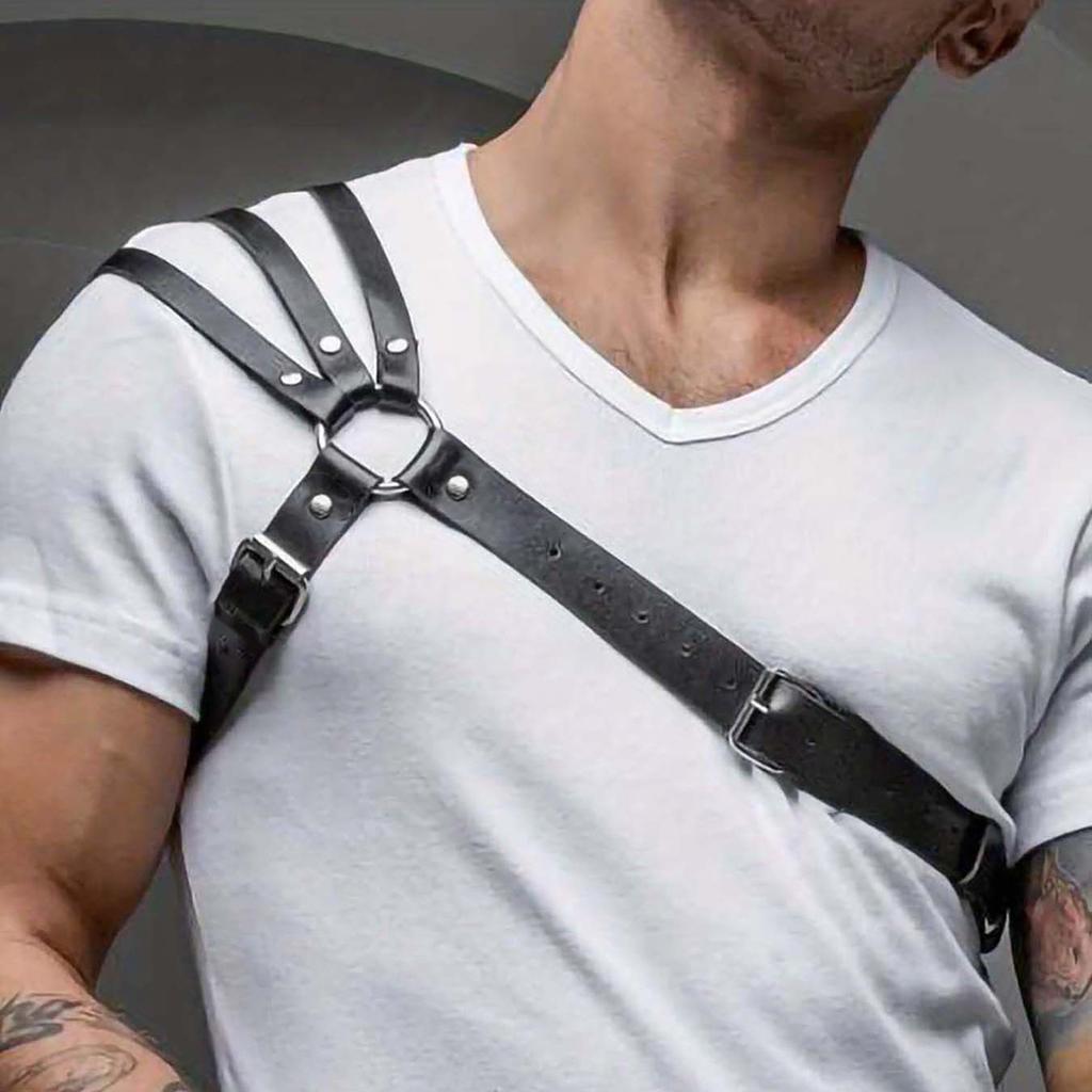 One Shoulder Men's Harness  Gay Men Chest Harness Bondage Black Leather Men Accessories Upper Erotic Body Men Harness