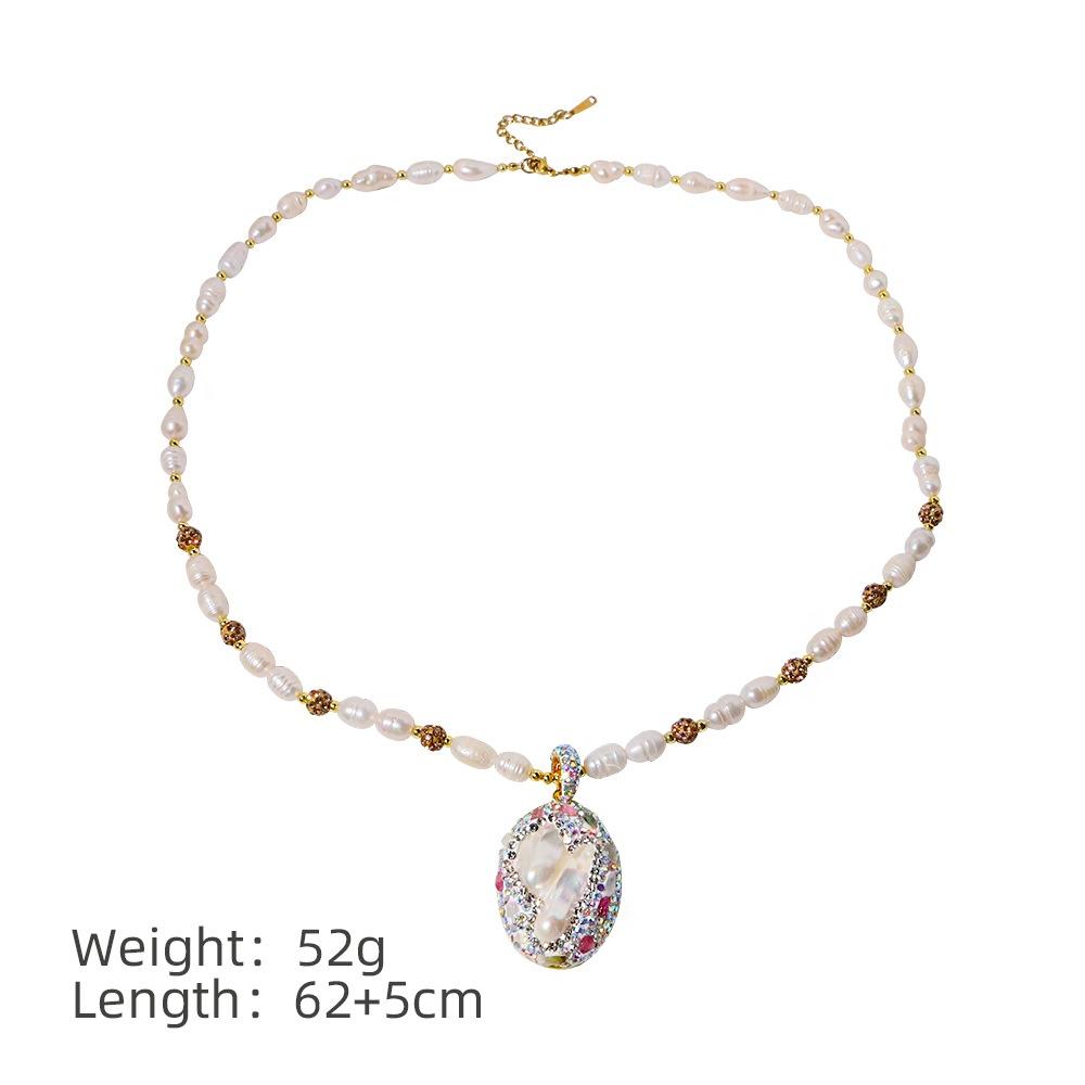 Women's French-style Freshwater Baroque Pearl Necklace Colorful Tourmaline Pendant Niche Fashion Exquisite Electroplated Sweater