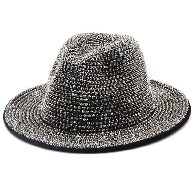 Zimní Pánský Dámský Fedora Klobouk s Kamínky Noční Klub Široký Okraj Plstěný Panama Klobouk