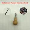 Handmade Badminton Racket Stringing Tool Wooden Handle Press Hole Pulling Hook Practical DIY Badminton Equipment Stringing Kit
