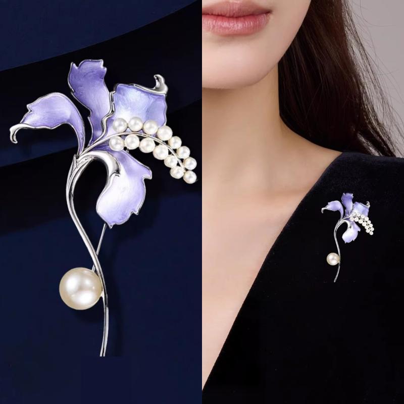 New Fashion Pretty Enamel Imitate Pearl Flower Brooches For Women Lily Flowers Plants Brooch Pins Party Jewelry Accessories Gift