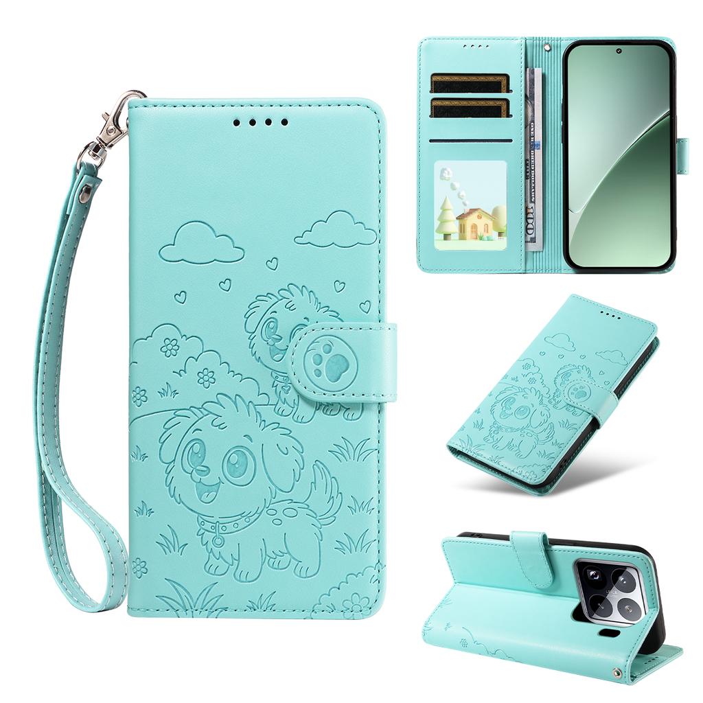 For Xiaomi 15 Pro Case RFID Blocking Imprint Dog Pattern PU Leather Phone Cover with Wrist Strap
