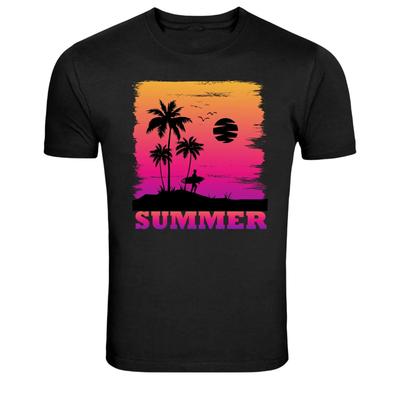 Summer Surf Beach Sunset Palm Trees Retro Graphic T Shirt