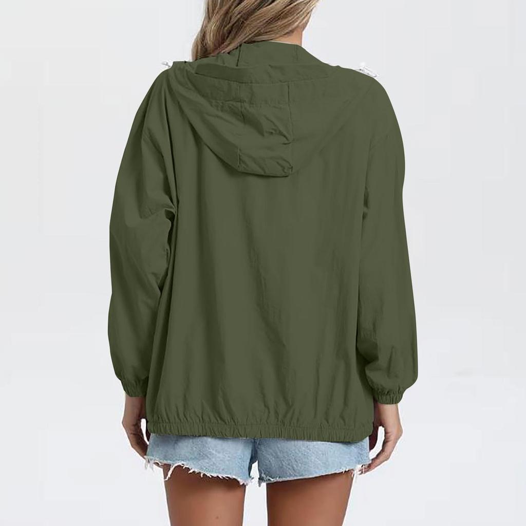Women's Casual Zip-Up Hooded Windbreaker Jacket Lightweight for Outdoor Hiking Travel