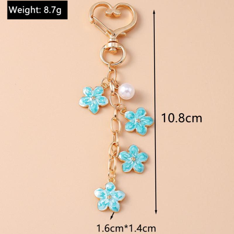 Cute Enamel Pearl Flower Keychain Plant Key Ring Pendant For Women Girls Handbag Decor Diy Handmade Jewelry Gifts