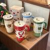 Straw Cup with Lid High Value Ins Mug Couple Ceramic Water Cup Large Capacity Birthday Gift for Girls