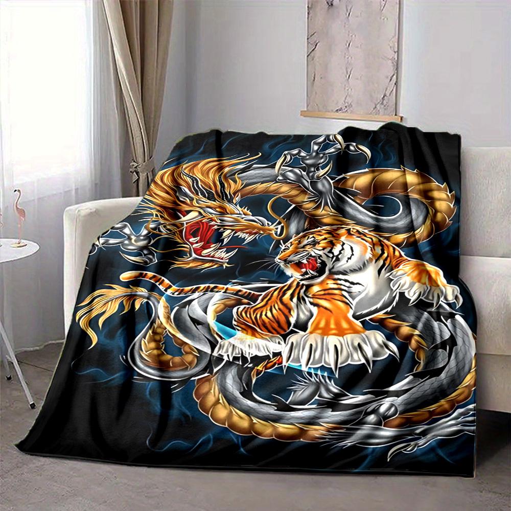 1pc Dragon Tiger Design Blanket Lightweight Blanket Throw Blanket For Sofa, Bed, Travel, Camping, Livingroom, Office, Couch, Chair yy251010095