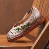Johnature Flat Sandals Genuine Leather Hollow-out Breathable Retro Soft Soled Women's Shoes
