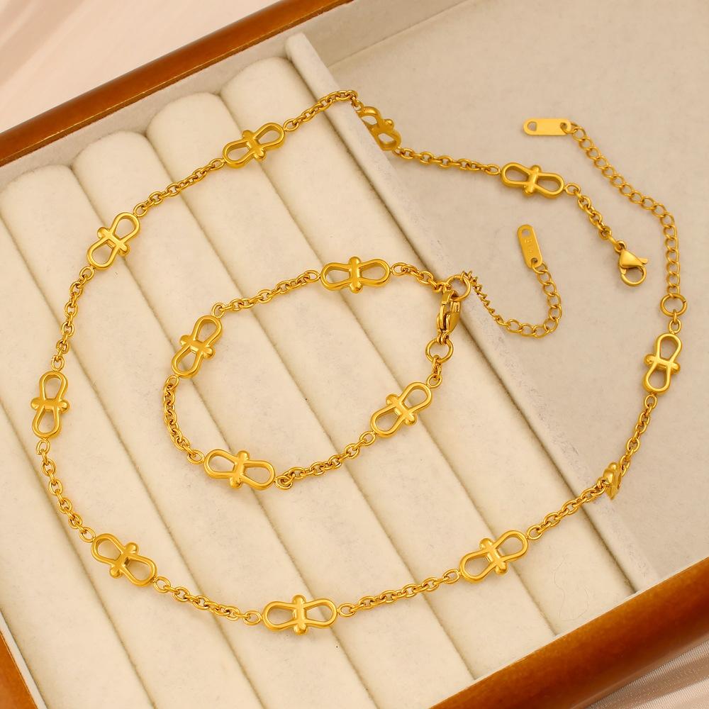 Fashion Jewelry Sets 18K Gold Plated Stainless Steel Chain Splice Bow Necklace and Bracelet Jewelry Sets for Women