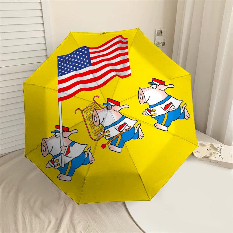 

1PC American flag piglets Umbrella-8-Rib Reinforced, Automatic Open, Lightweight & Durable, Cute Fashion Accessory for Outdoor-P93