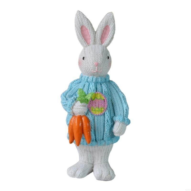 

Easter Bunny Figurine Resin Woven Rabbit Statue Decorative Crafts Accessory X3UC standing синий