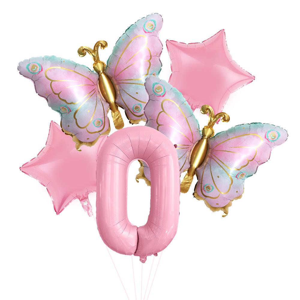 

Golden Pink Butterfly Aluminum Film Balloon Set 32 Inch Pink Digital Children S Birthday Party Decorative Balloon Gold Dust Butterfly Digital 0 Set
