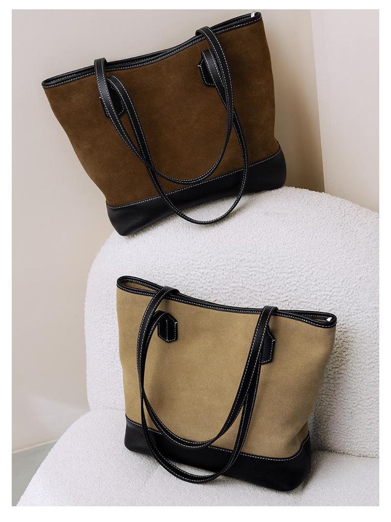 High-End Women's Genuine Leather Tote - Large Capacity, Silk Matte Finish