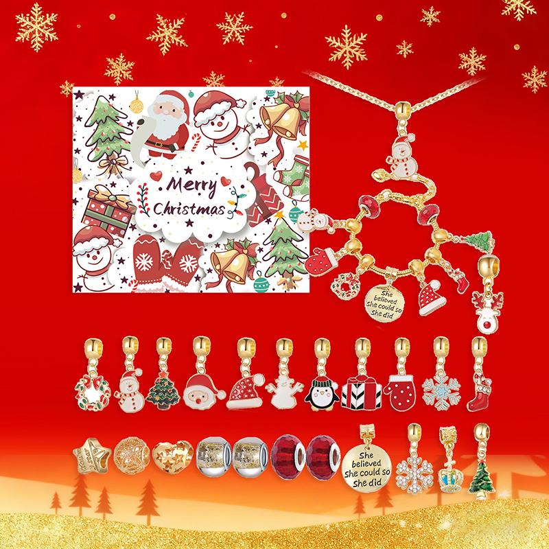 Necklace Pendant Christmas Countdown Advent Calendar Blind Box Christmas Themed Diy Bracelet