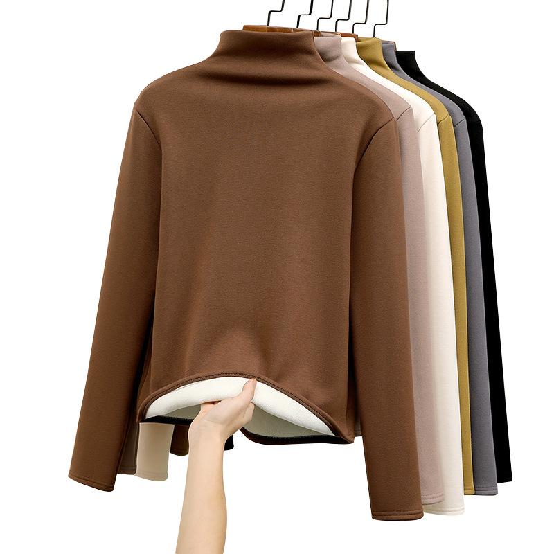 H5 fleece thickened semi-turtleneck modal shirt women's season high-end black warm