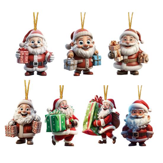 2/7 ks Vánoční Santa Claus Závěsná Dekorace Sváteční Párty Zimní Vánoční Strom 2D Plochá Akrylová Kreslená Závěsná Ozdoba Otec Vánoc