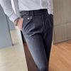 Men's Autumn White Slim Fit Trousers with Unique Waistband–Korean Style