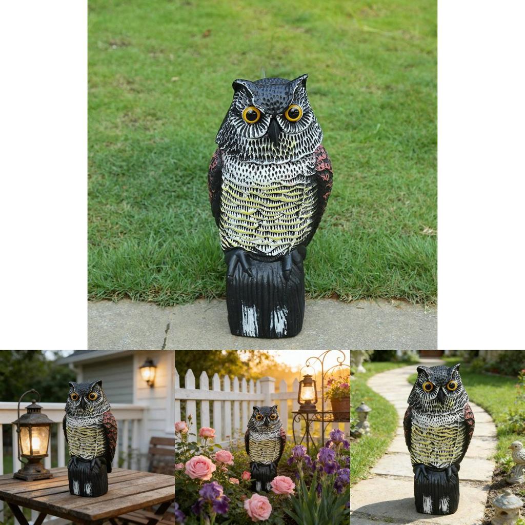 Garden Animal Decoy Owl With Moving Head For Bird And Pest Repellent In Outdoor Space