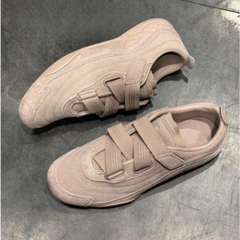 Retro Leather Version 2025 Ballet Style Sport Shoes French Magic Tape Casual Shoes for Women Rubber Upper Net Shoes