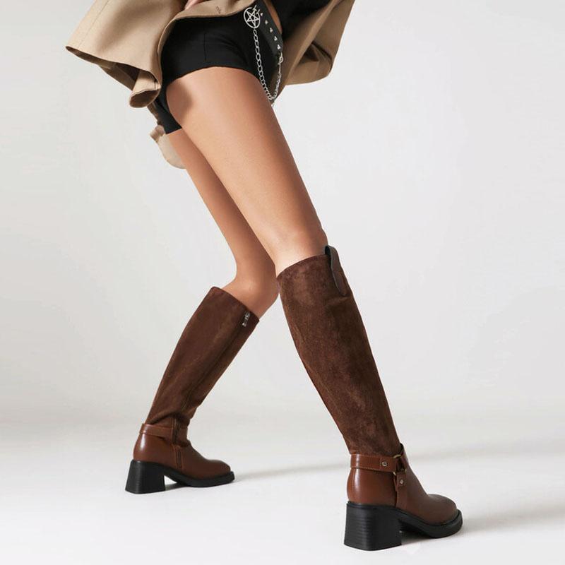 Custom Women Snow Boots Square Heels Women Knee High Boots Warm Fur Winter Riding Boot Female Black Brown Shoes Woman WSH5015