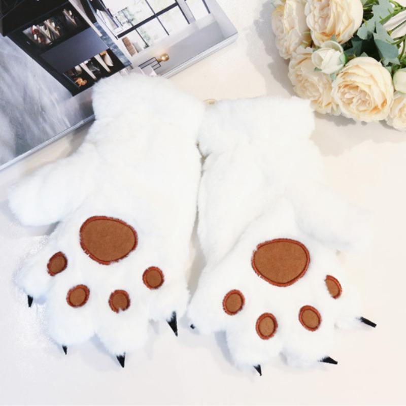 Cute Cat Claw Bear Paw Gloves Men's and Women's Winter Plush Thick Gloves Full Finger Internet Red Cute Plush Anti Cold Warm Gloves