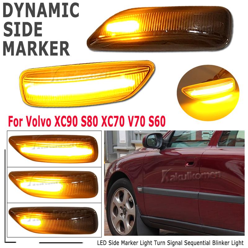2x For Volvo XC90 S80 XC70 V70 S60 2001- 2009 LED Dynamic Turn Signal Light Side Marker Sequential Lamp Blinker Indicator