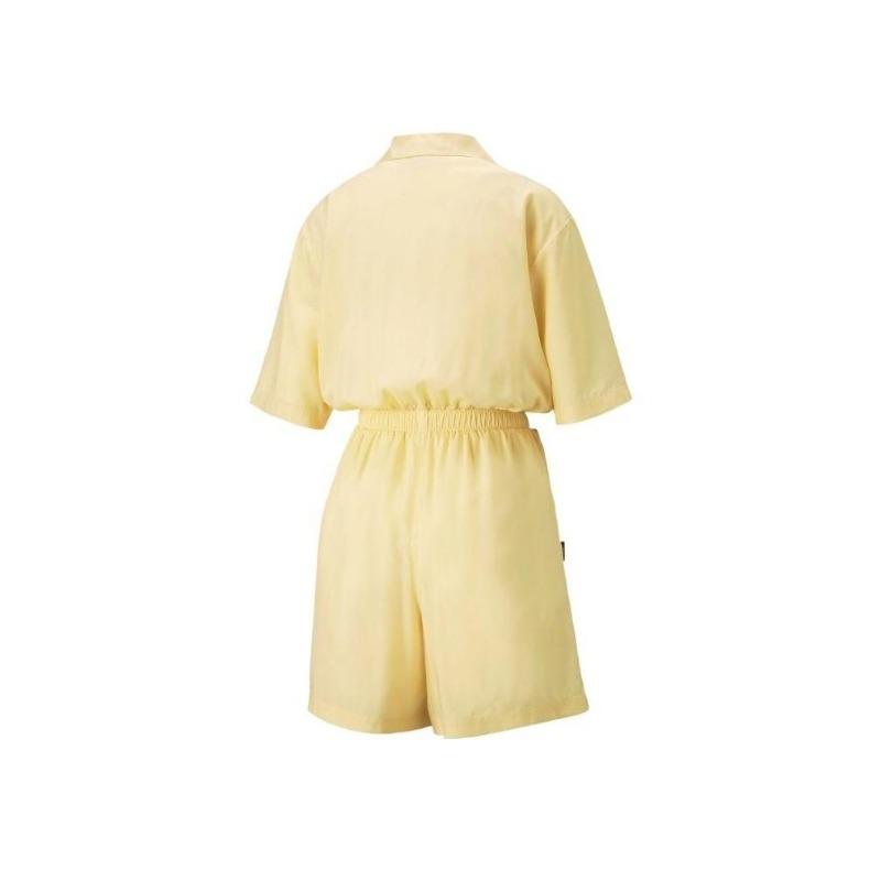 Puma Solid Color Short Sleeve Shirt Straight Leg Shorts Jumpsuit Women Jumpsuit Light-Straw-Yellow 620632-42