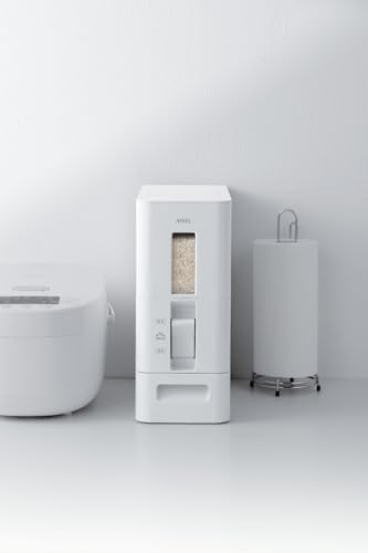 Slim, interior-friendly rice container with casters, suitable for rinse-free rice, 6kg capacity, glossy design, white