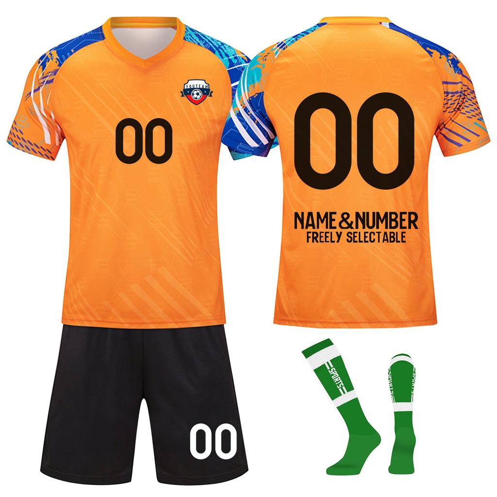 Men's Breathable Soccer Jersey Set with Shorts and Socks Quick-Dry Athletic Team Uniform Kit for Training and Matches