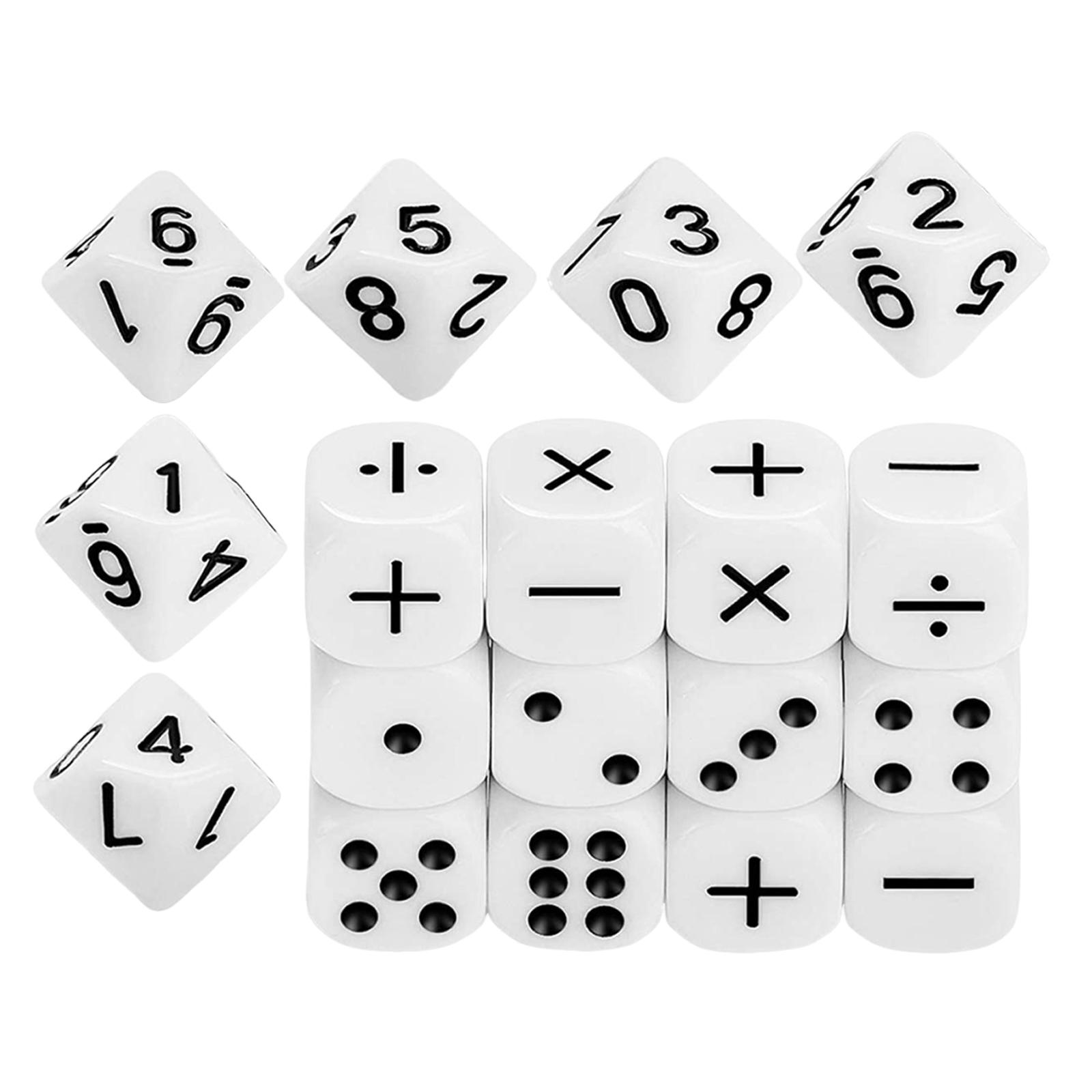 

18Pcs Teaching Dices Engraving Kids Educational Toy Digital Number Acrylic Mathematical Dices For Party Family Bar Game