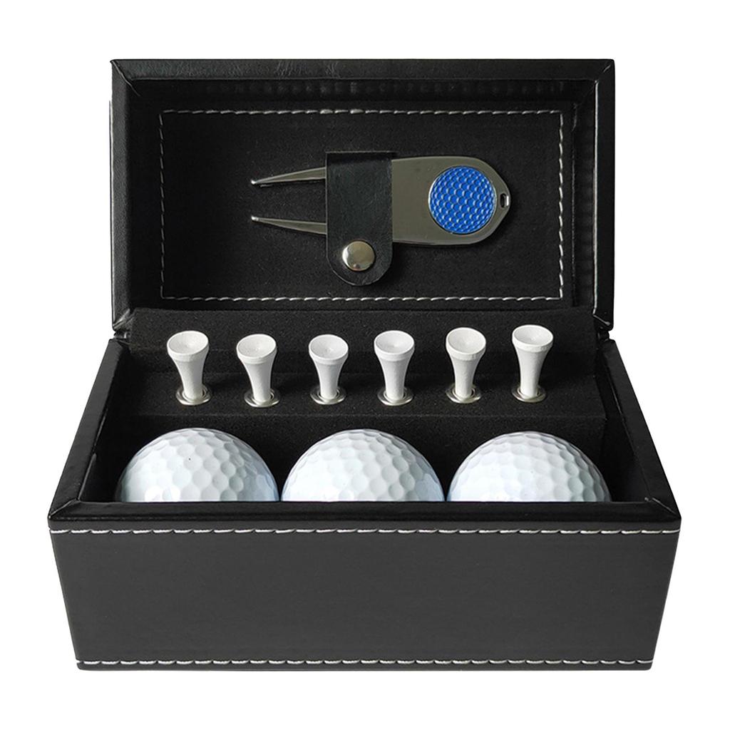Golf Ball and Tee Gift Set with PU Leather Box Metal Divot Tool Golf Gift for Men for Green Golfers Golf Course Grandpa Dad